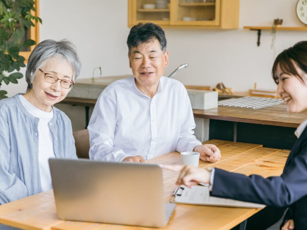 Elderly couple consulting on purchasing